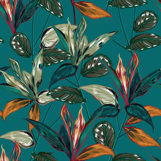 VaryPaper Exotic Teal Blue Leaf Tropical Wallpaper